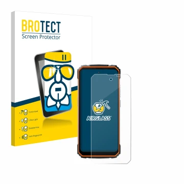 Parte frontal de un envase de producto con el logotipo de la marca BROTECT. Al lado se muestra el dispositivo Blackview BV8100