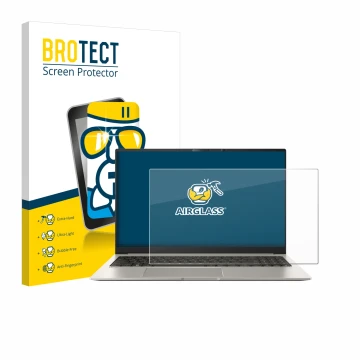 Parte frontal de un envase de producto con el logotipo de la marca BROTECT. Al lado se muestra el dispositivo ASUS ZenBook 15 