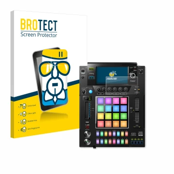 Parte frontal de un envase de producto con el logotipo de la marca BROTECT. Al lado se muestra el dispositivo Pioneer DJS -100