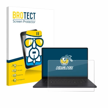 Parte frontal de un envase de producto con el logotipo de la marca BROTECT. Al lado se muestra el dispositivo ASUS ProArt P16 