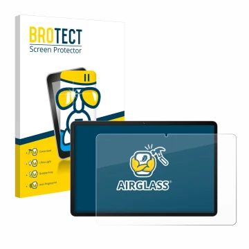 Parte frontal de un envase de producto con el logotipo de la marca BROTECT. Al lado se muestra el dispositivo Huawei MatePad S