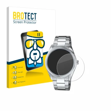 Parte frontal de un envase de producto con el logotipo de la marca BROTECT. Al lado se muestra el dispositivo Casio MTP-1302PD