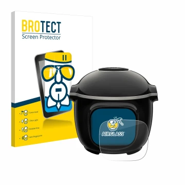 Parte frontal de un envase de producto con el logotipo de la marca BROTECT. Al lado se muestra el dispositivo Moulinex Cookeo 