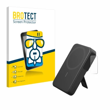 Parte frontal de un envase de producto con el logotipo de la marca BROTECT. Al lado se muestra el dispositivo Anker MagGo con 