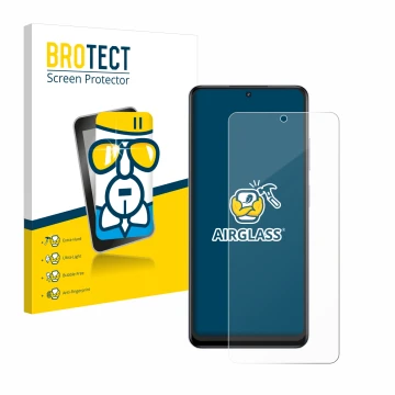 Parte frontal de un envase de producto con el logotipo de la marca BROTECT. Al lado se muestra el dispositivo realme 12 4G con