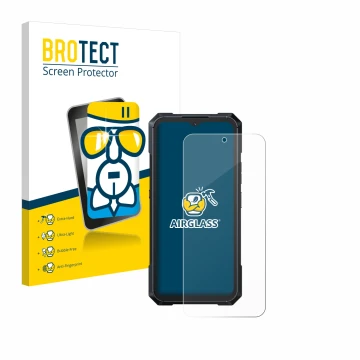 Parte frontal de un envase de producto con el logotipo de la marca BROTECT. Al lado se muestra el dispositivo Cubot King Kong 
