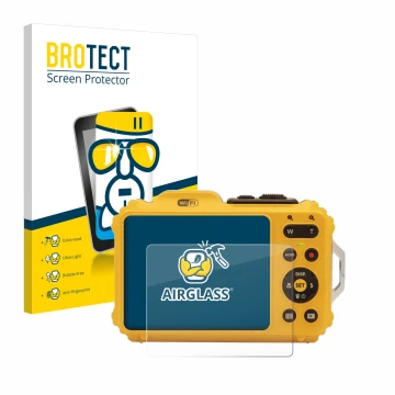 Parte frontal de un envase de producto con el logotipo de la marca BROTECT. Al lado se muestra el dispositivo Kodak Pixpro WPZ
