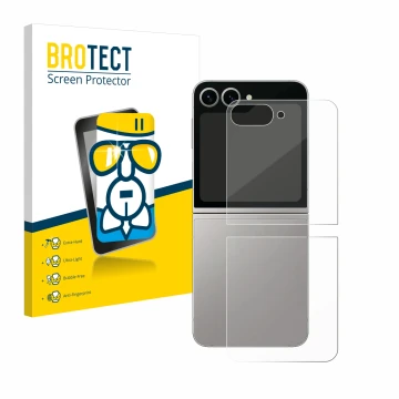 Parte frontal de un envase de producto con el logotipo de la marca BROTECT. Al lado se muestra el dispositivo Samsung Galaxy Z