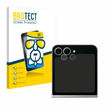 Parte frontal de un envase de producto con el logotipo de la marca BROTECT. Al lado se muestra el dispositivo Samsung Galaxy Z