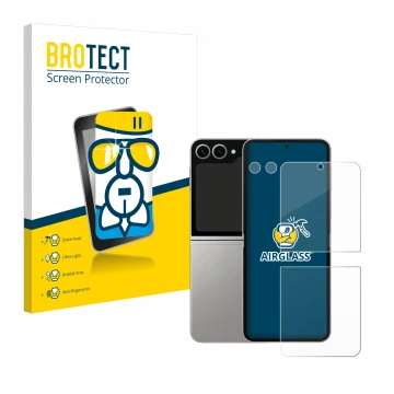 Parte frontal de un envase de producto con el logotipo de la marca BROTECT. Al lado se muestra el dispositivo Samsung Galaxy Z
