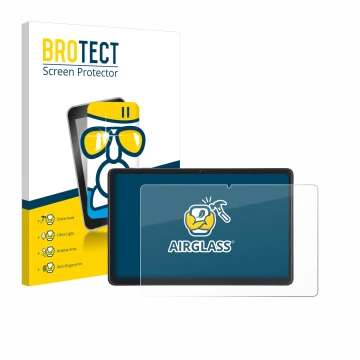 Parte frontal de un envase de producto con el logotipo de la marca BROTECT. Al lado se muestra el dispositivo Acepad A170 10.4