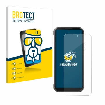 Parte frontal de un envase de producto con el logotipo de la marca BROTECT. Al lado se muestra el dispositivo Fossibot F105 co