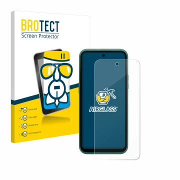 Parte frontal de un envase de producto con el logotipo de la marca BROTECT. Al lado se muestra el dispositivo Nokia XR21 Limit