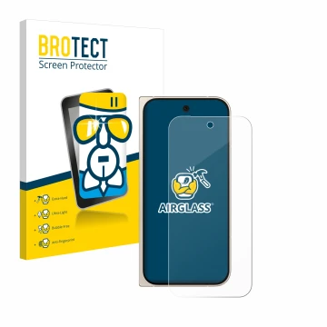 Parte frontal de un envase de producto con el logotipo de la marca BROTECT. Al lado se muestra el dispositivo Google Pixel 9 P