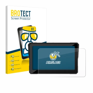 Parte frontal de un envase de producto con el logotipo de la marca BROTECT. Al lado se muestra el dispositivo Carpuride W702B 