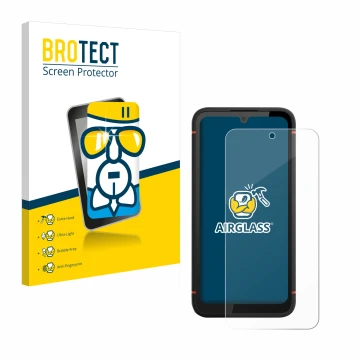 Parte frontal de un envase de producto con el logotipo de la marca BROTECT. Al lado se muestra el dispositivo Gigaset GX4 Pro 