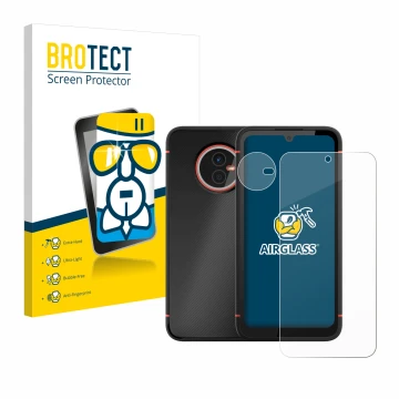 Parte frontal de un envase de producto con el logotipo de la marca BROTECT. Al lado se muestra el dispositivo Gigaset GX4 Pro 