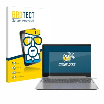 Parte frontal de un envase de producto con el logotipo de la marca BROTECT. Al lado se muestra el dispositivo Lenovo 15.6