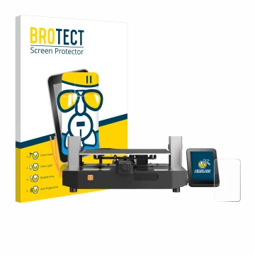 Parte frontal de un envase de producto con el logotipo de la marca BROTECT. Al lado se muestra el dispositivo Anycubic Kobra 3