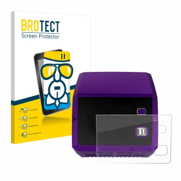 Parte frontal de un envase de producto con el logotipo de la marca BROTECT. Al lado se muestra el dispositivo SkyRc Q200 neo c