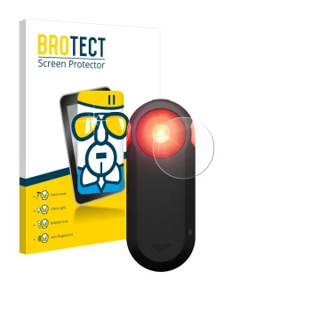 Parte frontal de un envase de producto con el logotipo de la marca BROTECT. Al lado se muestra el dispositivo Garmin Varia RTL