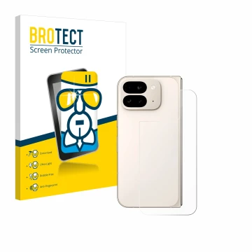 Parte frontal de un envase de producto con el logotipo de la marca BROTECT. Al lado se muestra el dispositivo Google Pixel 9 P