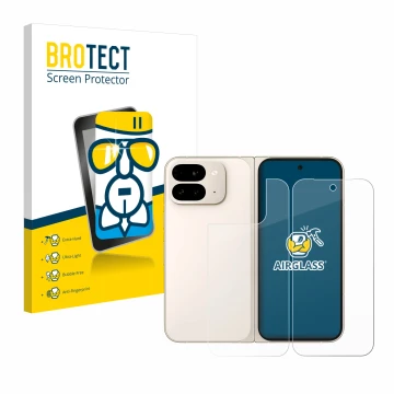 Parte frontal de un envase de producto con el logotipo de la marca BROTECT. Al lado se muestra el dispositivo Google Pixel 9 P