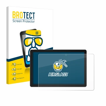 Parte frontal de un envase de producto con el logotipo de la marca BROTECT. Al lado se muestra el dispositivo Xgody N02 Pro 10