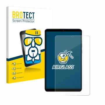 Parte frontal de un envase de producto con el logotipo de la marca BROTECT. Al lado se muestra el dispositivo Xiaomi Redmi Pad