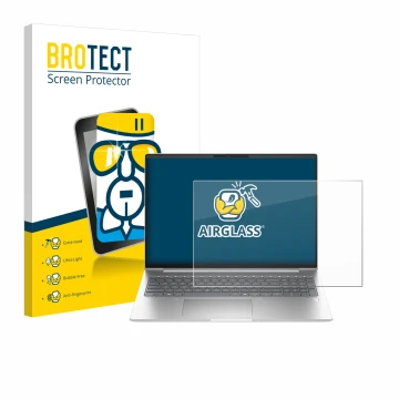 Parte frontal de un envase de producto con el logotipo de la marca BROTECT. Al lado se muestra el dispositivo HP ProBook 460 G