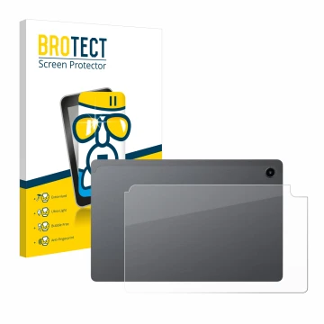 Parte frontal de un envase de producto con el logotipo de la marca BROTECT. Al lado se muestra el dispositivo Alldocube iPlay 