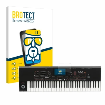Parte frontal de un envase de producto con el logotipo de la marca BROTECT. Al lado se muestra el dispositivo KORG Pa4x con su