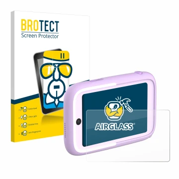 Parte frontal de un envase de producto con el logotipo de la marca BROTECT. Al lado se muestra el dispositivo Myfirst Camera 5