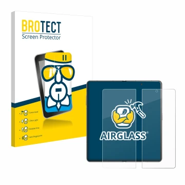 Parte frontal de un envase de producto con el logotipo de la marca BROTECT. Al lado se muestra el dispositivo Honor Magic V3 (