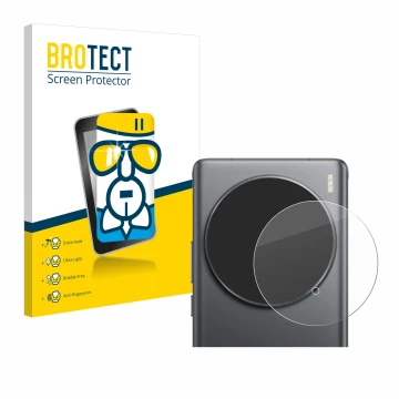 Parte frontal de un envase de producto con el logotipo de la marca BROTECT. Al lado se muestra el dispositivo Vivo X100 Ultra 