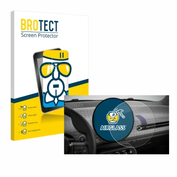 Parte frontal de un envase de producto con el logotipo de la marca BROTECT. Al lado se muestra el dispositivo Mini Cooper Elec