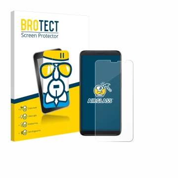 Parte frontal de un envase de producto con el logotipo de la marca BROTECT. Al lado se muestra el dispositivo TCL 403 con su p