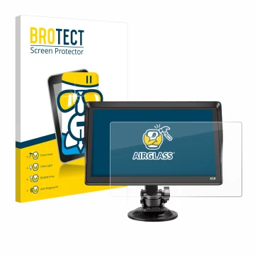 Parte frontal de un envase de producto con el logotipo de la marca BROTECT. Al lado se muestra el dispositivo Xgody X10 9