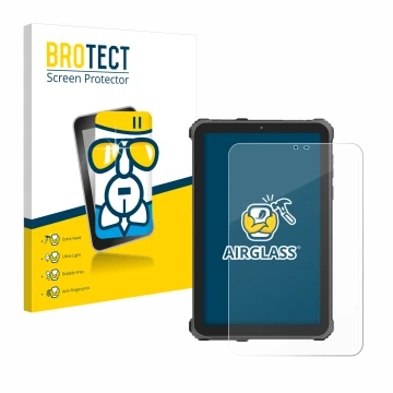 Parte frontal de un envase de producto con el logotipo de la marca BROTECT. Al lado se muestra el dispositivo Oukitel RT3 Pro 