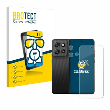 Parte frontal de un envase de producto con el logotipo de la marca BROTECT. Al lado se muestra el dispositivo Motorola ThinkPh