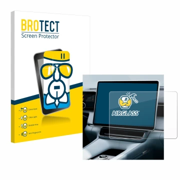Parte frontal de un envase de producto con el logotipo de la marca BROTECT. Al lado se muestra el dispositivo Polestar 4 2025 
