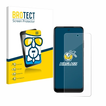 Parte frontal de un envase de producto con el logotipo de la marca BROTECT. Al lado se muestra el dispositivo Infinix Hot 30 P