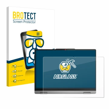 Parte frontal de un envase de producto con el logotipo de la marca BROTECT. Al lado se muestra el dispositivo Lenovo IdeaPad 5