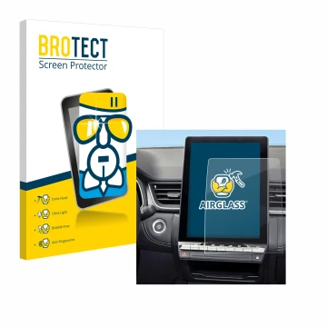 Parte frontal de un envase de producto con el logotipo de la marca BROTECT. Al lado se muestra el dispositivo Renault Symbioz 