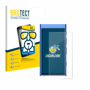 Parte frontal de un envase de producto con el logotipo de la marca BROTECT. Al lado se muestra el dispositivo Hiby Digital M30