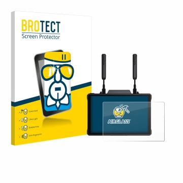 Parte frontal de un envase de producto con el logotipo de la marca BROTECT. Al lado se muestra el dispositivo Hollyland Pyro 7