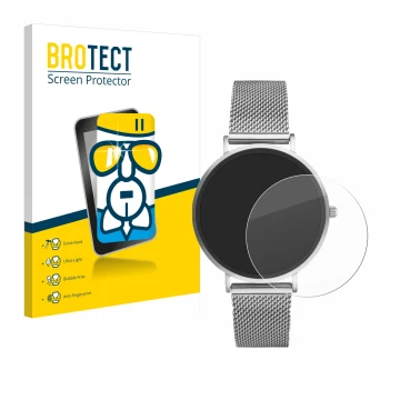 Parte frontal de un envase de producto con el logotipo de la marca BROTECT. Al lado se muestra el dispositivo Xcoast X-Watch S