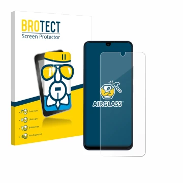 Parte frontal de un envase de producto con el logotipo de la marca BROTECT. Al lado se muestra el dispositivo Xiaomi Redmi 14C