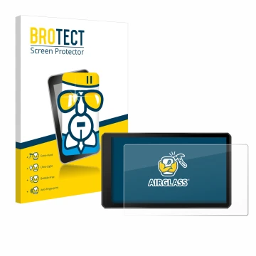 Parte frontal de un envase de producto con el logotipo de la marca BROTECT. Al lado se muestra el dispositivo Garmin Tread 2 P