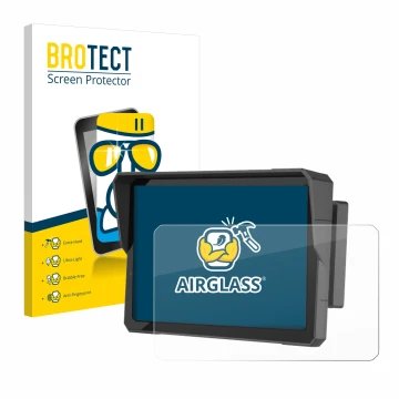Parte frontal de un envase de producto con el logotipo de la marca BROTECT. Al lado se muestra el dispositivo Carpuride W702B 